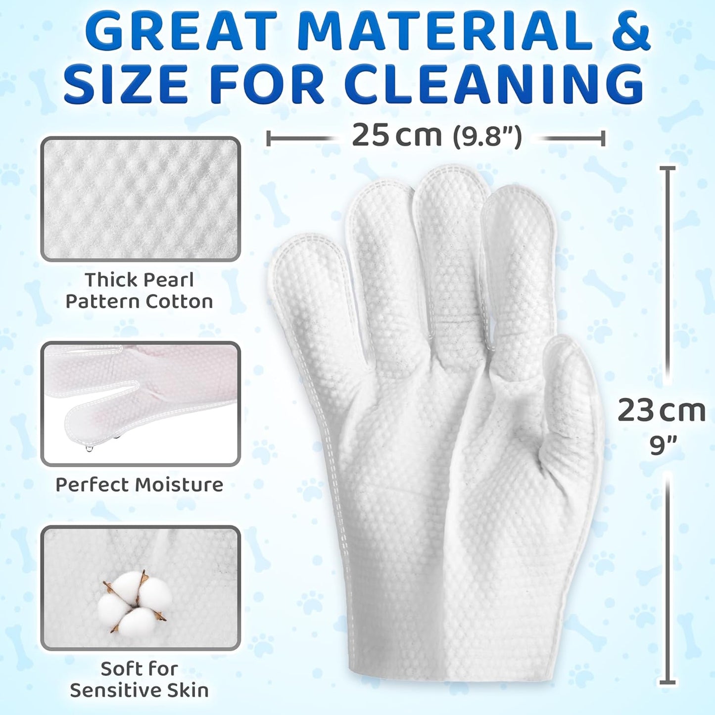 - Premium Pet Wipes for Dogs & Cats - 6 Gloves - Disposable Washing Mitt for Bath & Grooming - Clean Paws, Fur, Face, Ears, Rear & Body - Hypoallergenic, Lick-Safe, Waterless Cleaning