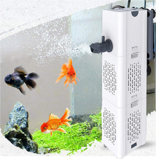 Quiet Fish Tank Filter 4-In-1 Internal Aquarium Filter,500L/H Submersible Water Pump Oxygen Aeration Wave Maker Water Change for Betta, Turtle, Pond Fish, Garden (6W 500L/H)