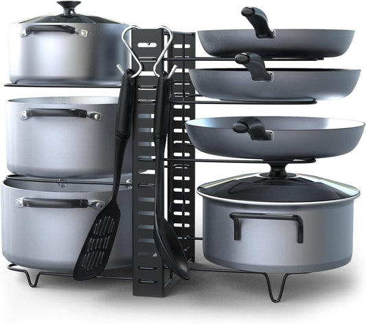 8 Tier Pan Rack Space Saving Pot Holder Rack Heavy Duty Iron Pan Stand 38X46Cm Pan Organiser with 3 DIY Methods of Installation
