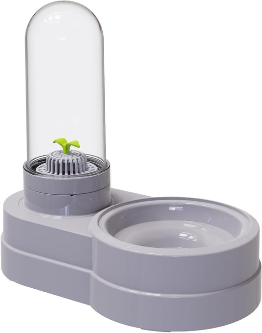 Pet Water Dispenser Station, 580Ml Pet Water Feeder Automatic Water Drinking Fountain Bottle with Filter for Small Dog Puppy Cat Rabbit Small Animal (Grey)