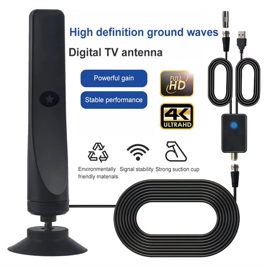 TV Digital Antenna with Signal Booster HD Antenna Support 4K 1080P Suction Cup TV Antenna 25DBI Plug Play for Smart Digital TV