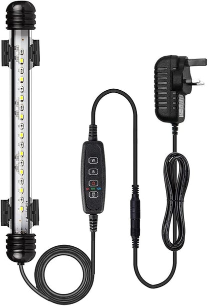 LED Aquarium Light, Color Changing Submersible Fish Tank Light with Timer for Sunrise and Sunset (18Cm, Blue+White)