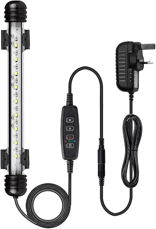 LED Aquarium Light, Color Changing Submersible Fish Tank Light with Timer for Sunrise and Sunset (18Cm, Blue+White)