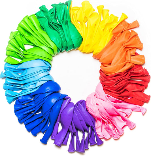 Balloons Rainbow Set (100 Pack) 12 Inches, Assorted Bright Colors, Made with Strong Multicolored Latex, for Helium or Air Use. Kids Birthday Party Decoration Accessory. Easy Blow up by Mouth