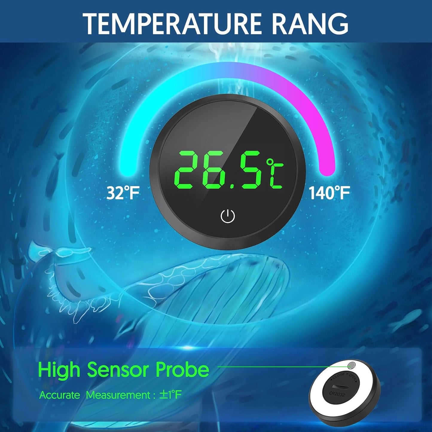 Fish Tank Thermometer Aquarium Thermometer Digital Wireless Touch Stick LED Display ±1°C for Monitoring the Fish Tank Aquarium Temperature Accessories