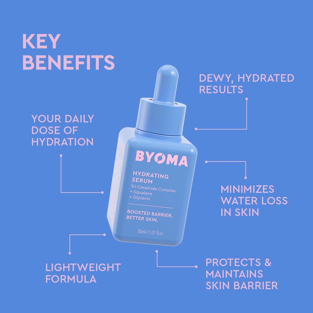 BYOMA Hydrating Serum (30ml) Moisturising Face Serum with Squalane and Ceramides for Glowing, Dewy Skin - Deep Hydration and Barrier Support