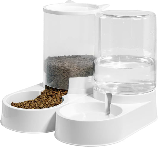 Cat Feeder Automatic Feeder and Waterer Set, 3.2L Gravity Food & Water Dispenser with Detachable Bowls, for Cats and Small Dogs, Bpa-Free Pet Travel Supplies for Weekend Trips