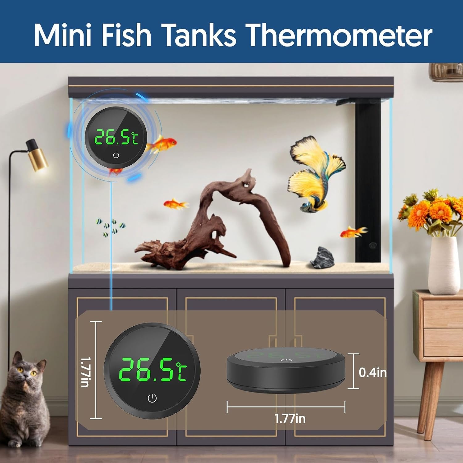 Fish Tank Thermometer Aquarium Thermometer Digital Wireless Touch Stick LED Display ±1°C for Monitoring the Fish Tank Aquarium Temperature Accessories