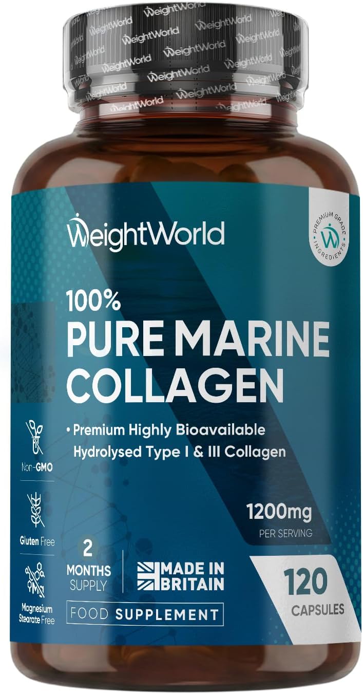 Pure Marine Collagen Supplements for Women & Men - 120 Capsules - 1200mg Per Serving - 2 Months Supply- Highly Bioavailable Type 1 & 3 Hydrolysed Fish Collagen Peptides
