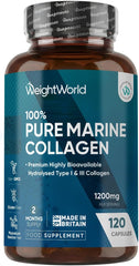 Pure Marine Collagen Supplements for Women & Men - 120 Capsules - 1200mg Per Serving - 2 Months Supply- Highly Bioavailable Type 1 & 3 Hydrolysed Fish Collagen Peptides