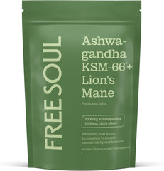 Ashwagandha KSM-66 + Lions Mane Complex | 5000mg Lions Mane + 3000mg Ashwagandha High Strength Tablets| Added Zinc + Vitamin B6 | Vegan UK Made| Free Soul
