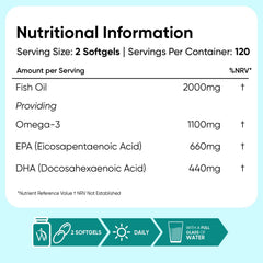 Omega 3 Fish Oil 2000mg - 240 Softgels (4 Months Supply) - 660mg EPA & 440mg DHA - Omega 3 Fatty Acids Supplements - Fish Oil Capsules - Made in the UK - Gluten-Free & Lactose-Free Capsules