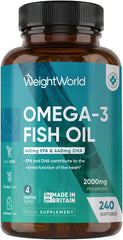 Omega 3 Fish Oil 2000mg - 240 Softgels (4 Months Supply) - 660mg EPA & 440mg DHA - Omega 3 Fatty Acids Supplements - Fish Oil Capsules - Made in the UK - Gluten-Free & Lactose-Free Capsules