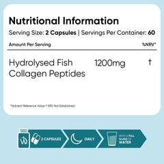 Pure Marine Collagen Supplements for Women & Men - 120 Capsules - 1200mg Per Serving - 2 Months Supply- Highly Bioavailable Type 1 & 3 Hydrolysed Fish Collagen Peptides