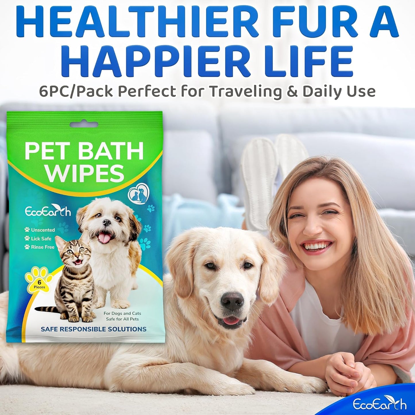 - Premium Pet Wipes for Dogs & Cats - 6 Gloves - Disposable Washing Mitt for Bath & Grooming - Clean Paws, Fur, Face, Ears, Rear & Body - Hypoallergenic, Lick-Safe, Waterless Cleaning