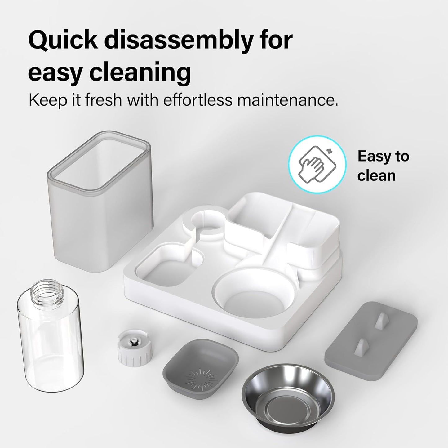 2 in 1 Automatic Pet Feeder, Food and Water Dispenser, for Small Cats and Dogs, 2.2L Food Feeder 1L Water Dispenser Gravity Dispenser Station for Home Travel Dark Grey