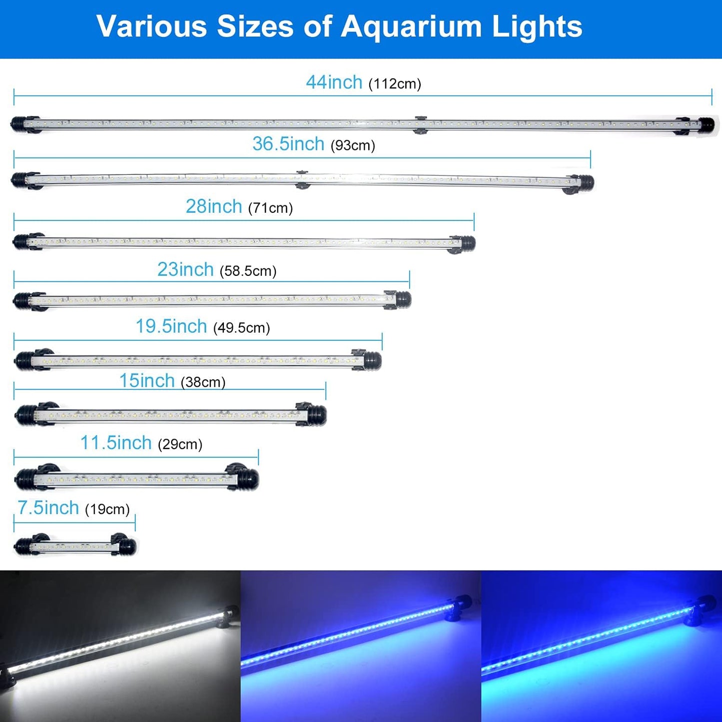 LED Aquarium Light, Color Changing Submersible Fish Tank Light with Timer for Sunrise and Sunset (18Cm, Blue+White)
