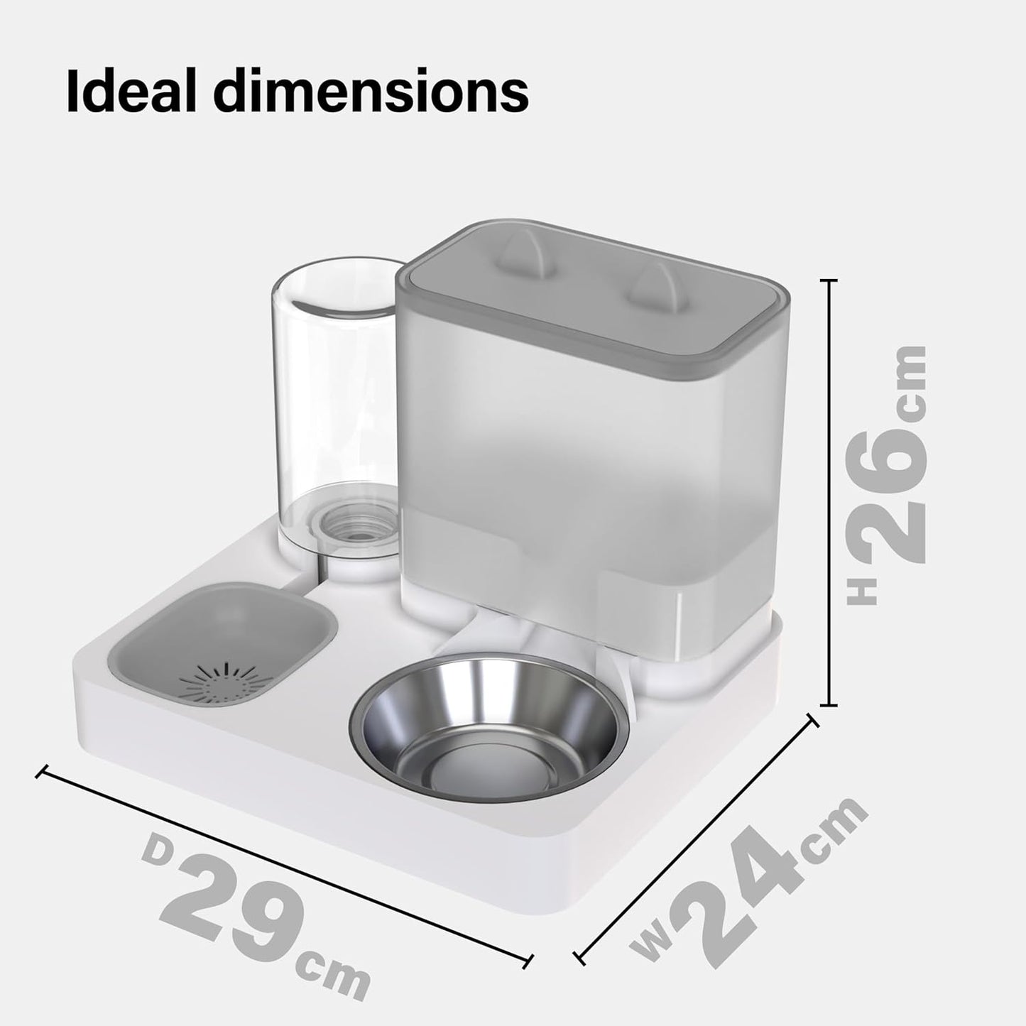 2 in 1 Automatic Pet Feeder, Food and Water Dispenser, for Small Cats and Dogs, 2.2L Food Feeder 1L Water Dispenser Gravity Dispenser Station for Home Travel Dark Grey