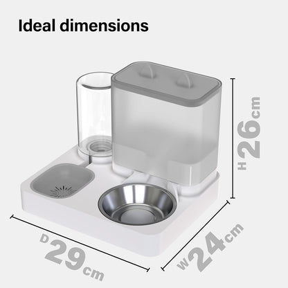 2 in 1 Automatic Pet Feeder, Food and Water Dispenser, for Small Cats and Dogs, 2.2L Food Feeder 1L Water Dispenser Gravity Dispenser Station for Home Travel Dark Grey