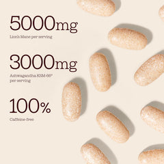 Ashwagandha KSM-66 + Lions Mane Complex | 5000mg Lions Mane + 3000mg Ashwagandha High Strength Tablets| Added Zinc + Vitamin B6 | Vegan UK Made| Free Soul