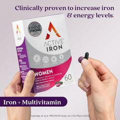 Active Iron Supplement 17 mg Multivitamin for Women - Clinically Proven to Increase Energy & Reduce Tiredness - Gentle, Non-Constipating Iron Women’s Multivitamin - 30 Capsules + 30 Tablets