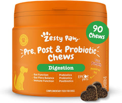 Zesty Paws Probiotic Chews for Dogs | Supports Gut Health, Stool Quality & Digestive Balance, Bad Breath| Contains Prebiotics, Probiotics & Postbiotics, Pumpkin & Linseed | Daily Use | 90 Chews