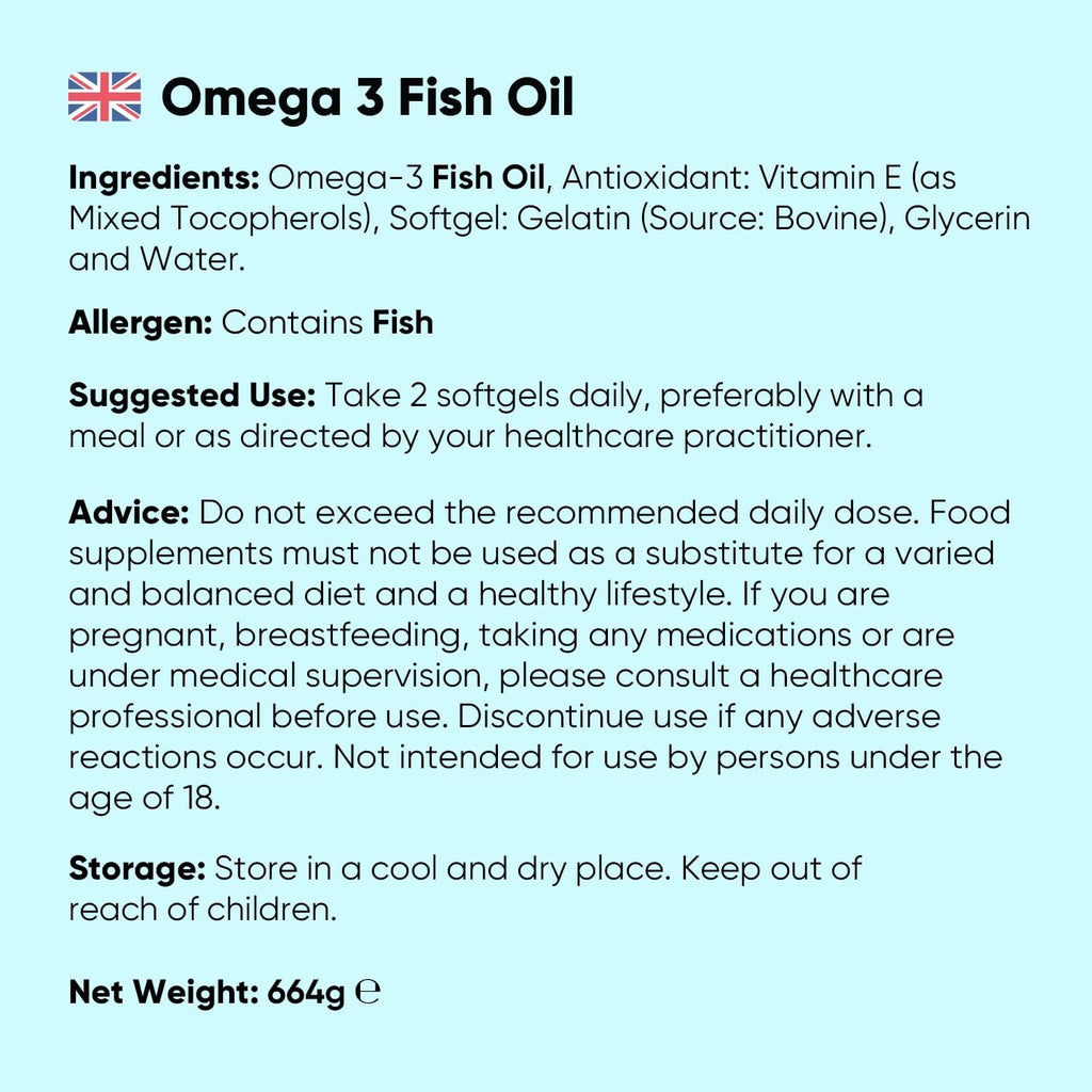 Omega 3 Fish Oil 2000mg - 240 Softgels (4 Months Supply) - 660mg EPA & 440mg DHA - Omega 3 Fatty Acids Supplements - Fish Oil Capsules - Made in the UK - Gluten-Free & Lactose-Free Capsules