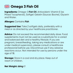 Omega 3 Fish Oil 2000mg - 240 Softgels (4 Months Supply) - 660mg EPA & 440mg DHA - Omega 3 Fatty Acids Supplements - Fish Oil Capsules - Made in the UK - Gluten-Free & Lactose-Free Capsules