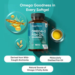 Omega 3 Fish Oil 2000mg - 240 Softgels (4 Months Supply) - 660mg EPA & 440mg DHA - Omega 3 Fatty Acids Supplements - Fish Oil Capsules - Made in the UK - Gluten-Free & Lactose-Free Capsules