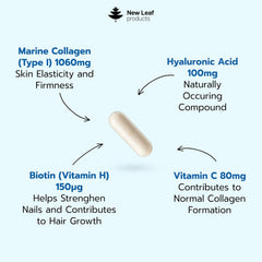 Pure Marine Collagen 100% Marine Collagen Type 1 1500mg - 180 Capusles Hydrolysed Collagen Peptides Enhanced with Hyaluronic Acid & Vitamin C, High Strength Collagen Supplements for Women and Men