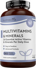Nutravita Multivitamin Tablets for Women & Men - 365 Vegan Tablets - 1 Year Supply of Multivitamins - Immune System Support - Multi Vitamins - 26 Essential Active Vitamins & Minerals - Made in the UK