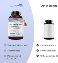 Nutravita Multivitamin Tablets for Women & Men - 365 Vegan Tablets - 1 Year Supply of Multivitamins - Immune System Support - Multi Vitamins - 26 Essential Active Vitamins & Minerals - Made in the UK