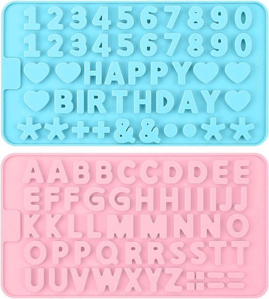 2Pcs Silicone Molds - Letters and Numbers Mould, Reusable Non-Stick DIY Baking Tool for Chocolate, Cake, Jelly, Candy, Soap