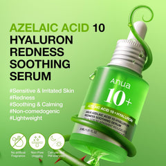 Anua Azelaic Acid 10 Hyaluronic Redness Soothing Serum, Facial Serum for Sensitive Skin, Hyaluronic Acid, Niacinamide, Spot Care, Natural Colour, Vegan, Korean Skincare (30 ml / 1.01 fl oz.)