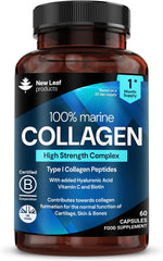 Pure Marine Collagen 100% Marine Collagen Type 1 1500mg - 180 Capusles Hydrolysed Collagen Peptides Enhanced with Hyaluronic Acid & Vitamin C, High Strength Collagen Supplements for Women and Men