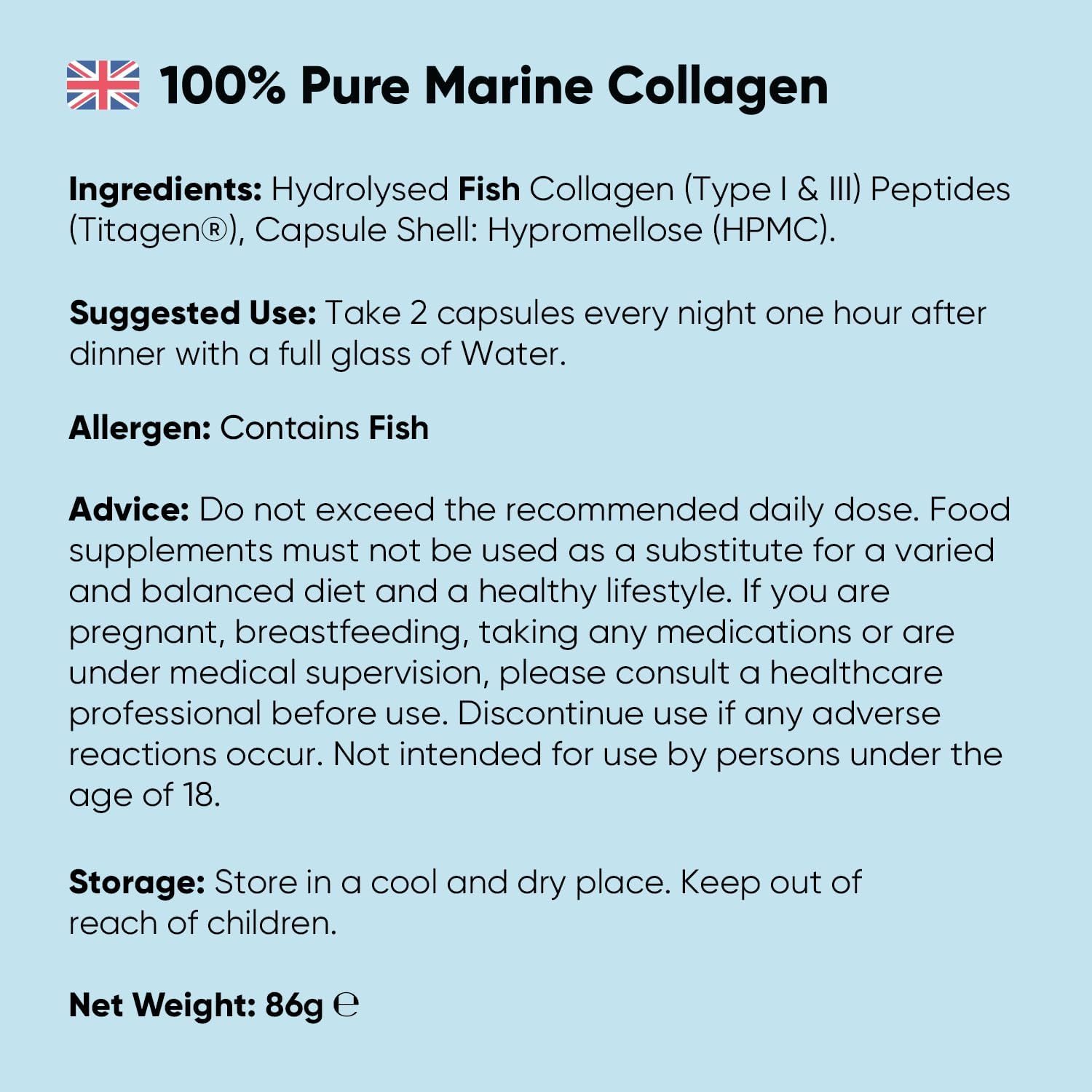 Pure Marine Collagen Supplements for Women & Men - 120 Capsules - 1200mg Per Serving - 2 Months Supply- Highly Bioavailable Type 1 & 3 Hydrolysed Fish Collagen Peptides