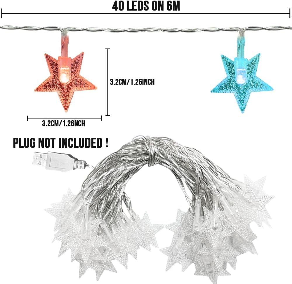 String Lights Star Fairy Lights with 6M 40 LED Decorative Lighting for Anywhere (Multicolor)