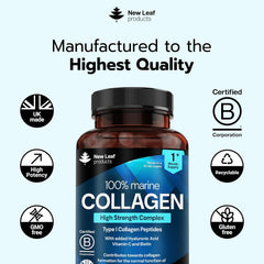 Pure Marine Collagen 100% Marine Collagen Type 1 1500mg - 180 Capusles Hydrolysed Collagen Peptides Enhanced with Hyaluronic Acid & Vitamin C, High Strength Collagen Supplements for Women and Men