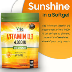 Vitamin D 4,000 IU Gel Capsules, High Strength Vitamin D3 Supplement, 365 Easy to Swallow Tablets - Full Year Supply