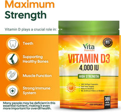 Vitamin D 4,000 IU Gel Capsules, High Strength Vitamin D3 Supplement, 365 Easy to Swallow Tablets - Full Year Supply
