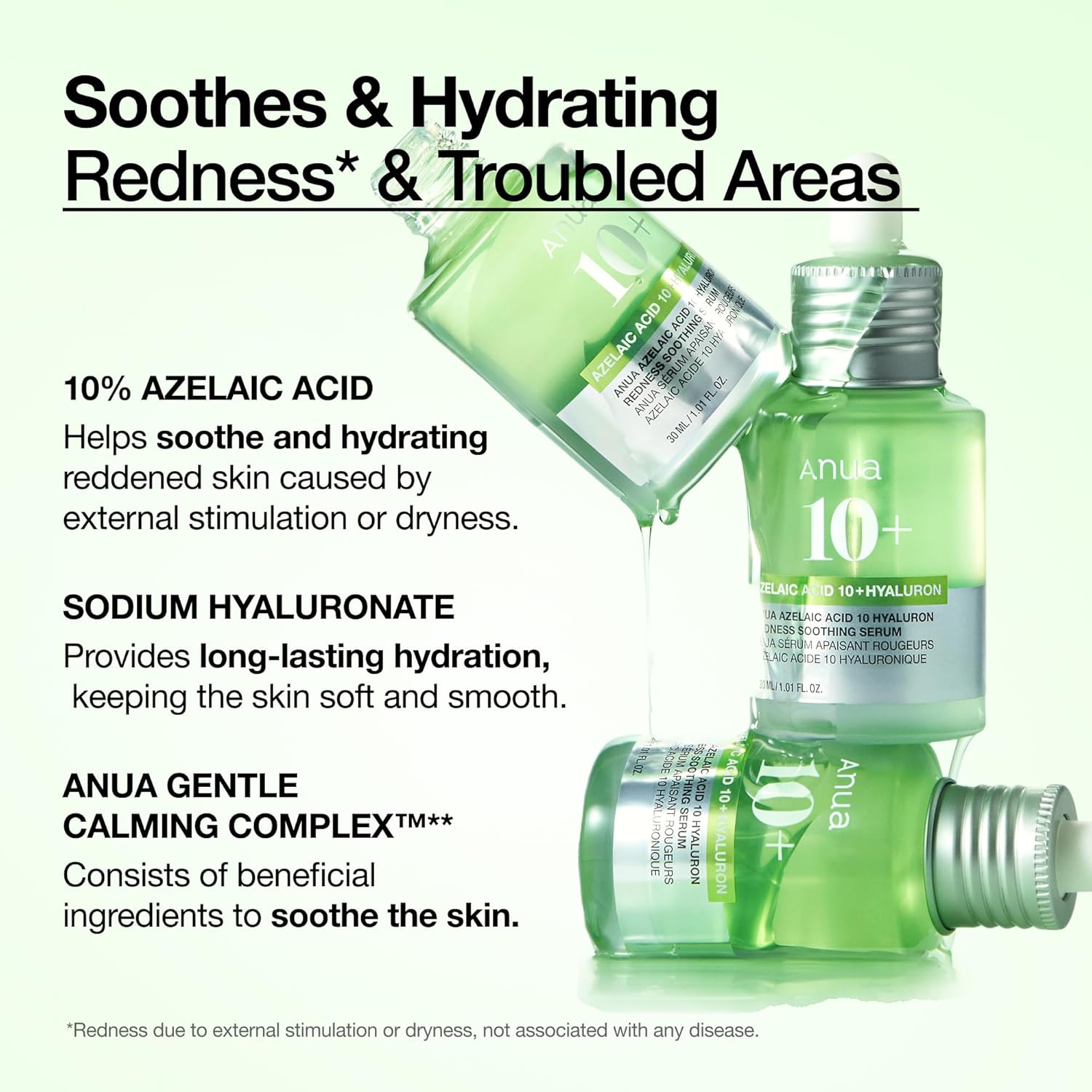 Anua Azelaic Acid 10 Hyaluronic Redness Soothing Serum, Facial Serum for Sensitive Skin, Hyaluronic Acid, Niacinamide, Spot Care, Natural Colour, Vegan, Korean Skincare (30 ml / 1.01 fl oz.)