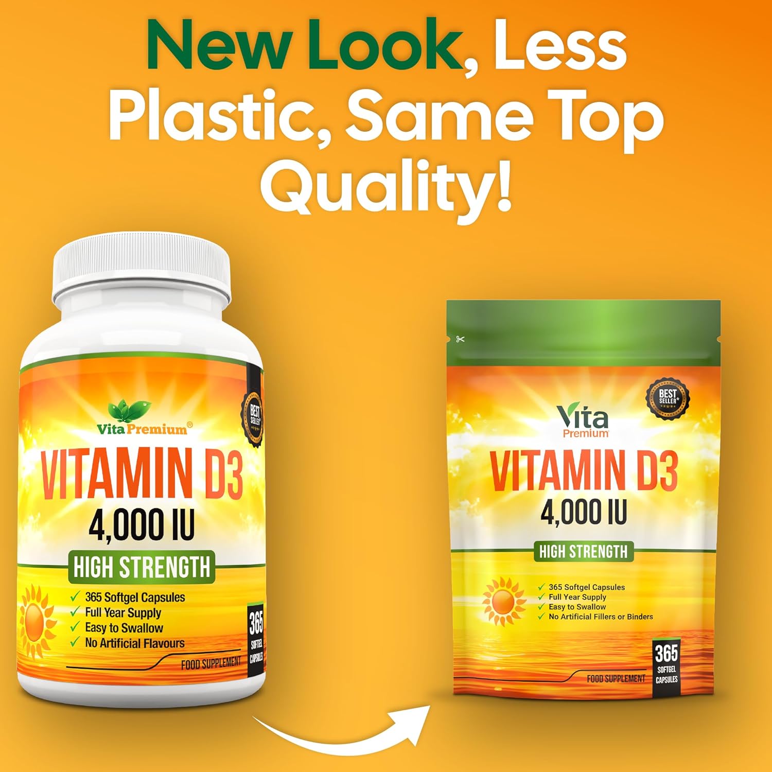 Vitamin D 4,000 IU Gel Capsules, High Strength Vitamin D3 Supplement, 365 Easy to Swallow Tablets - Full Year Supply
