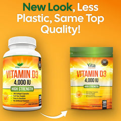 Vitamin D 4,000 IU Gel Capsules, High Strength Vitamin D3 Supplement, 365 Easy to Swallow Tablets - Full Year Supply