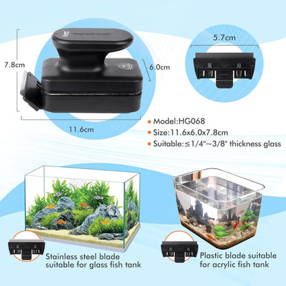 Aquarium Magnet Cleaner Brush,Fish Tank Cleaning Brush, Floating Magnet Aquarium Cleaner Fish Tank Scraper Cleaner with Two Detachable Scraper Suitable for Freshwater and Saltwater