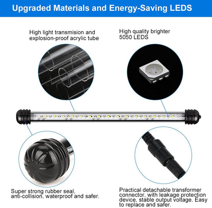 LED Aquarium Light, Color Changing Submersible Fish Tank Light with Timer for Sunrise and Sunset (18Cm, Blue+White)