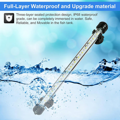 LED Aquarium Light, Color Changing Submersible Fish Tank Light with Timer for Sunrise and Sunset (18Cm, Blue+White)