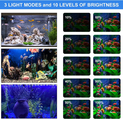 LED Aquarium Light, Color Changing Submersible Fish Tank Light with Timer for Sunrise and Sunset (18Cm, Blue+White)