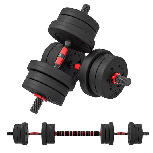HOMCOM 20Kg 2 in 1 Adjustable Dumbbells Weight Set, Dumbbell Hand Weight Barbell for Body Fitness, Lifting Training for Home