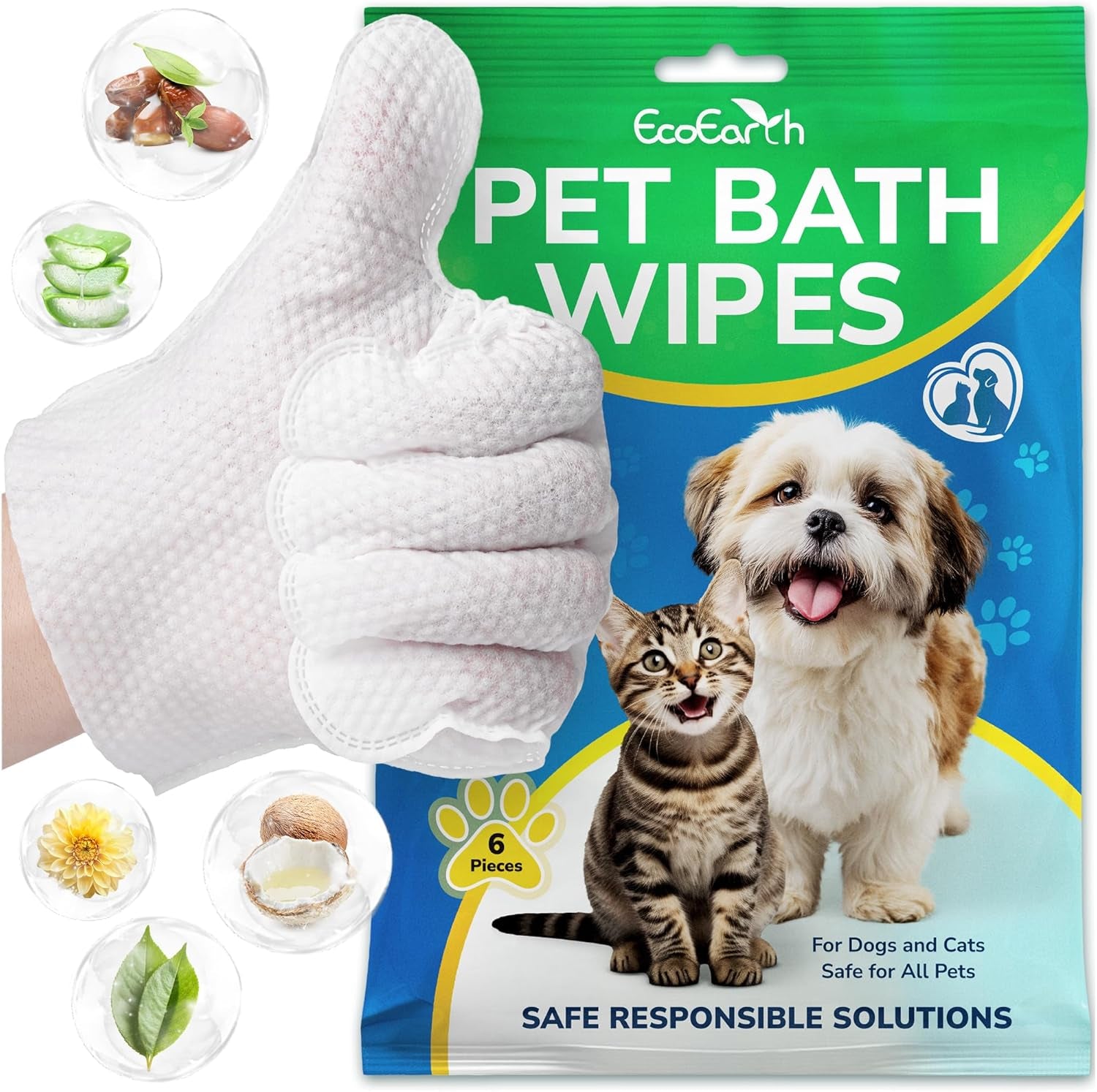 - Premium Pet Wipes for Dogs & Cats - 6 Gloves - Disposable Washing Mitt for Bath & Grooming - Clean Paws, Fur, Face, Ears, Rear & Body - Hypoallergenic, Lick-Safe, Waterless Cleaning