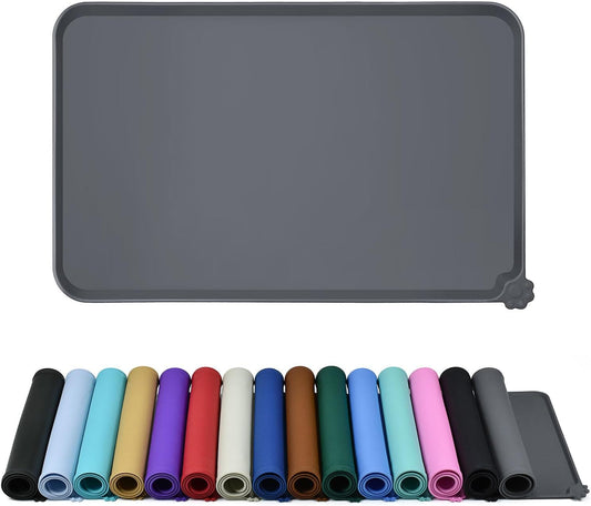 Silicone Pet Feeding Mat, Waterproof Dog Cat Food Mat with Raised Edges, Dog Water Bowl Placemats, Cat Feeding Mats for Food and Water Prevent Spill, Multiple Colors & Sizes for Pets
